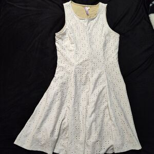 ALYA Dress Womens XS White & Cream Fit & Flare Sleeveless Stretchy Mini